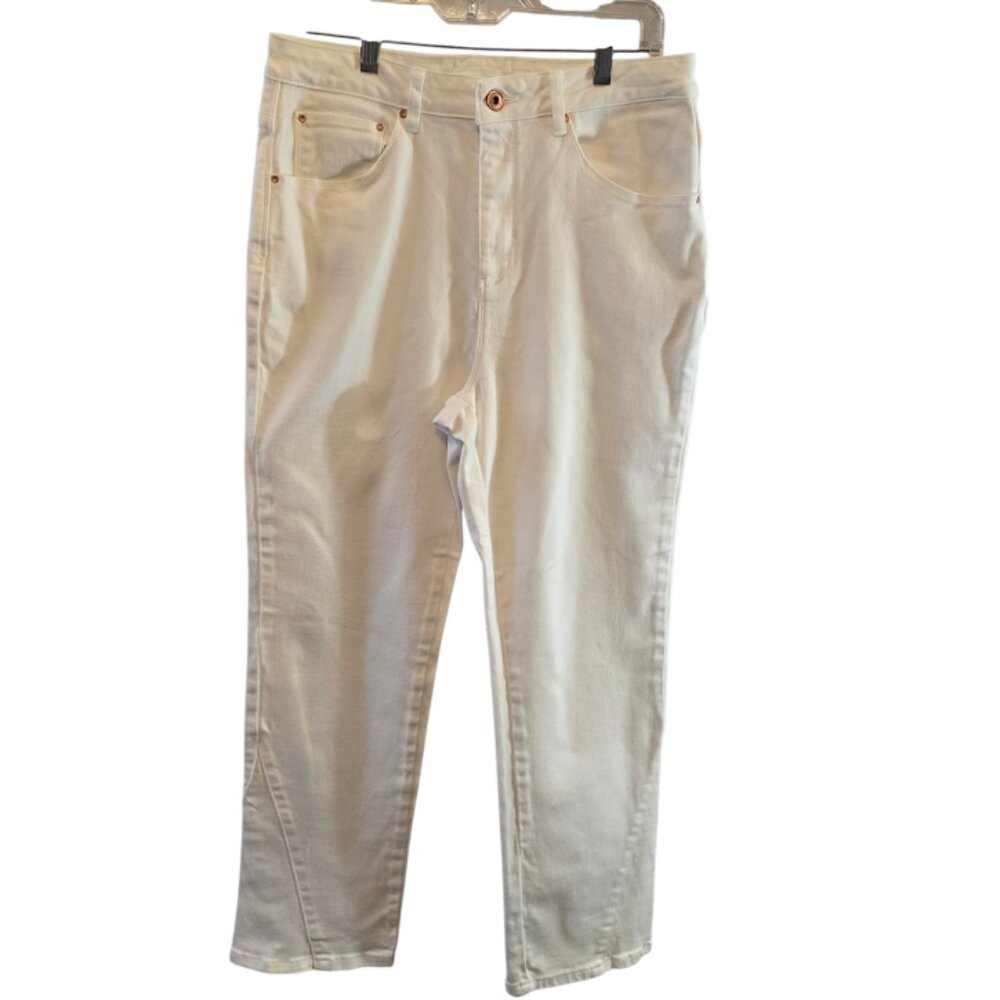 a loves a WHITE COTTON JEANS HIGH WAIST SIZE 31 ROSE GOLD HARDWARE CLEAN GIRL